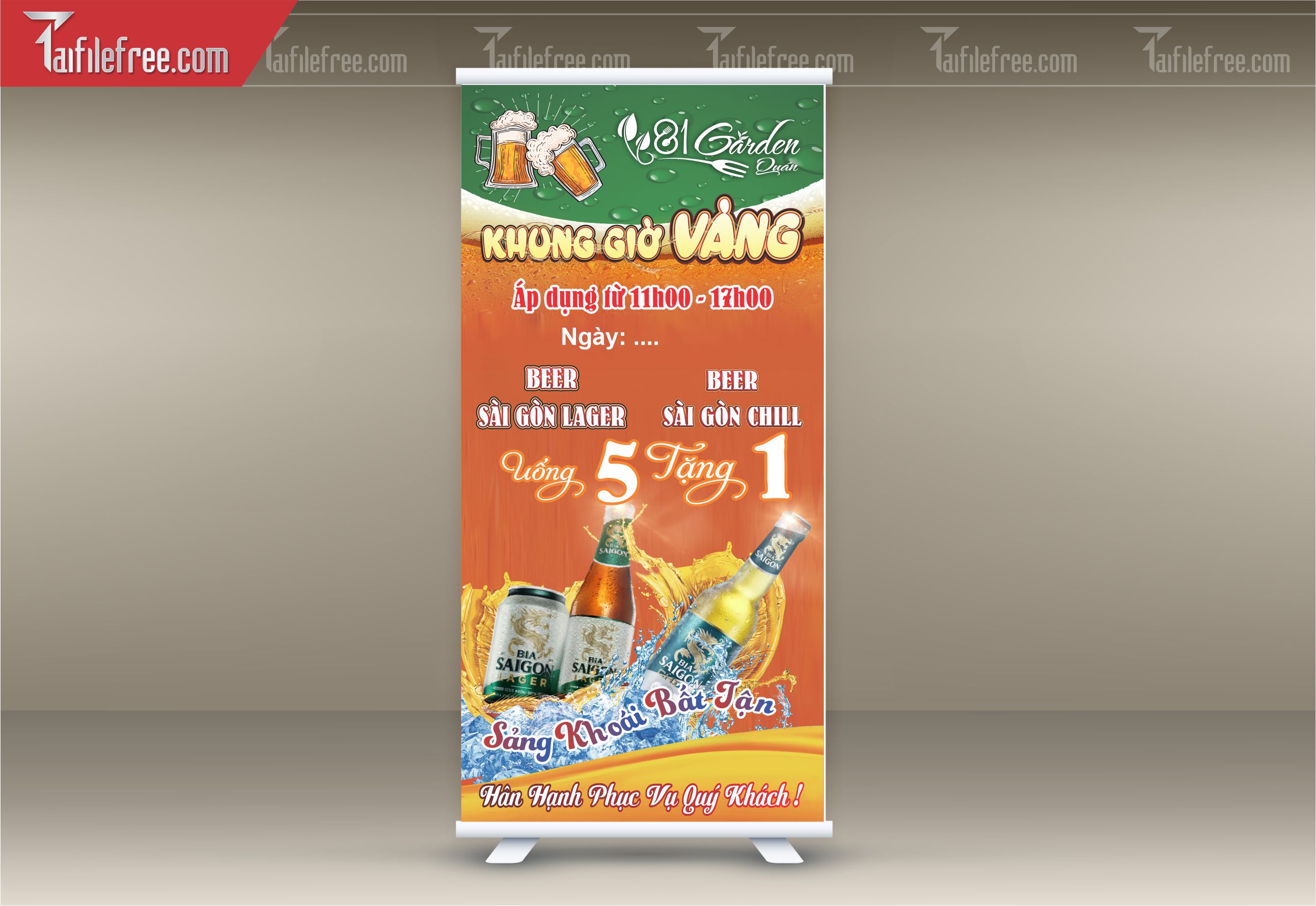 File Thiết Kế Standee Khuyến Mãi Bia Mua 5 Tặng 1_BR48