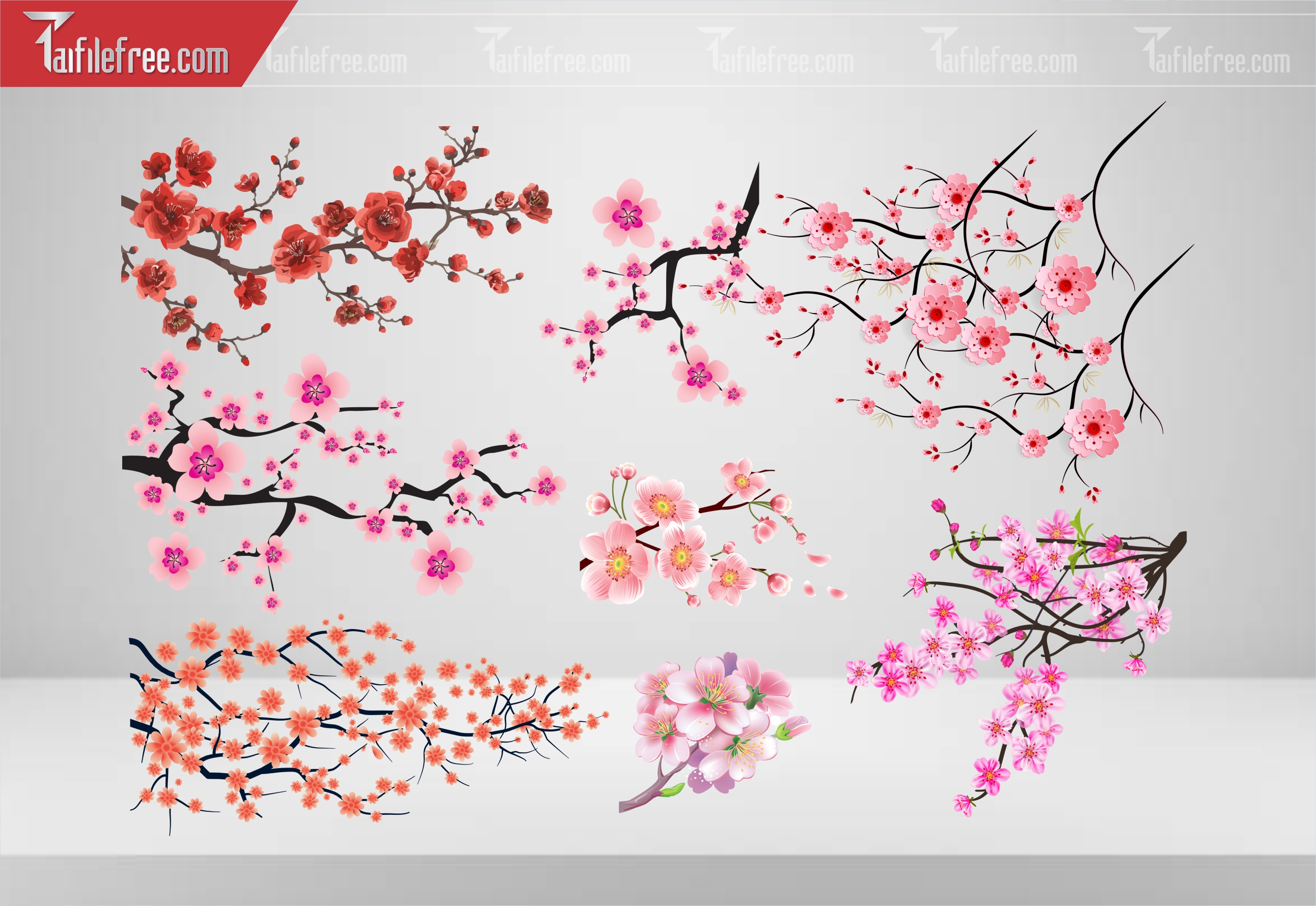 Dữ Liệu, Họa Tiết Tết, Cành Hoa Đào Vector_DLT109