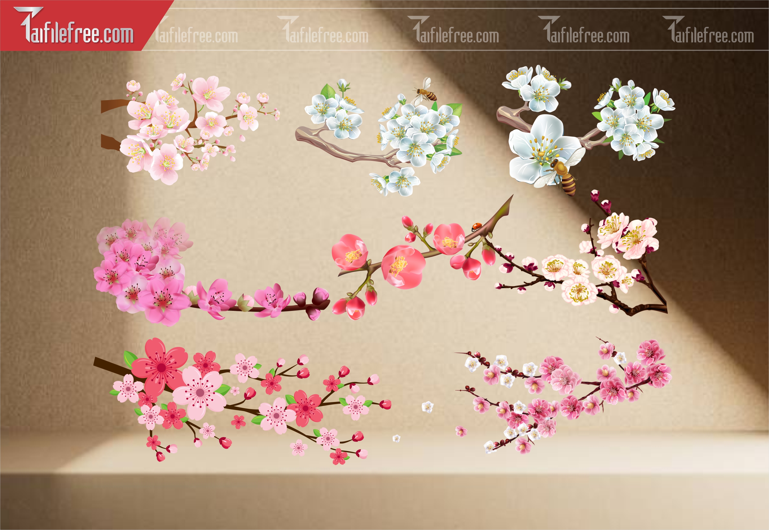 Dữ Liệu, Họa Tiết Tết, Cành Hoa Đào Vector_DLT110