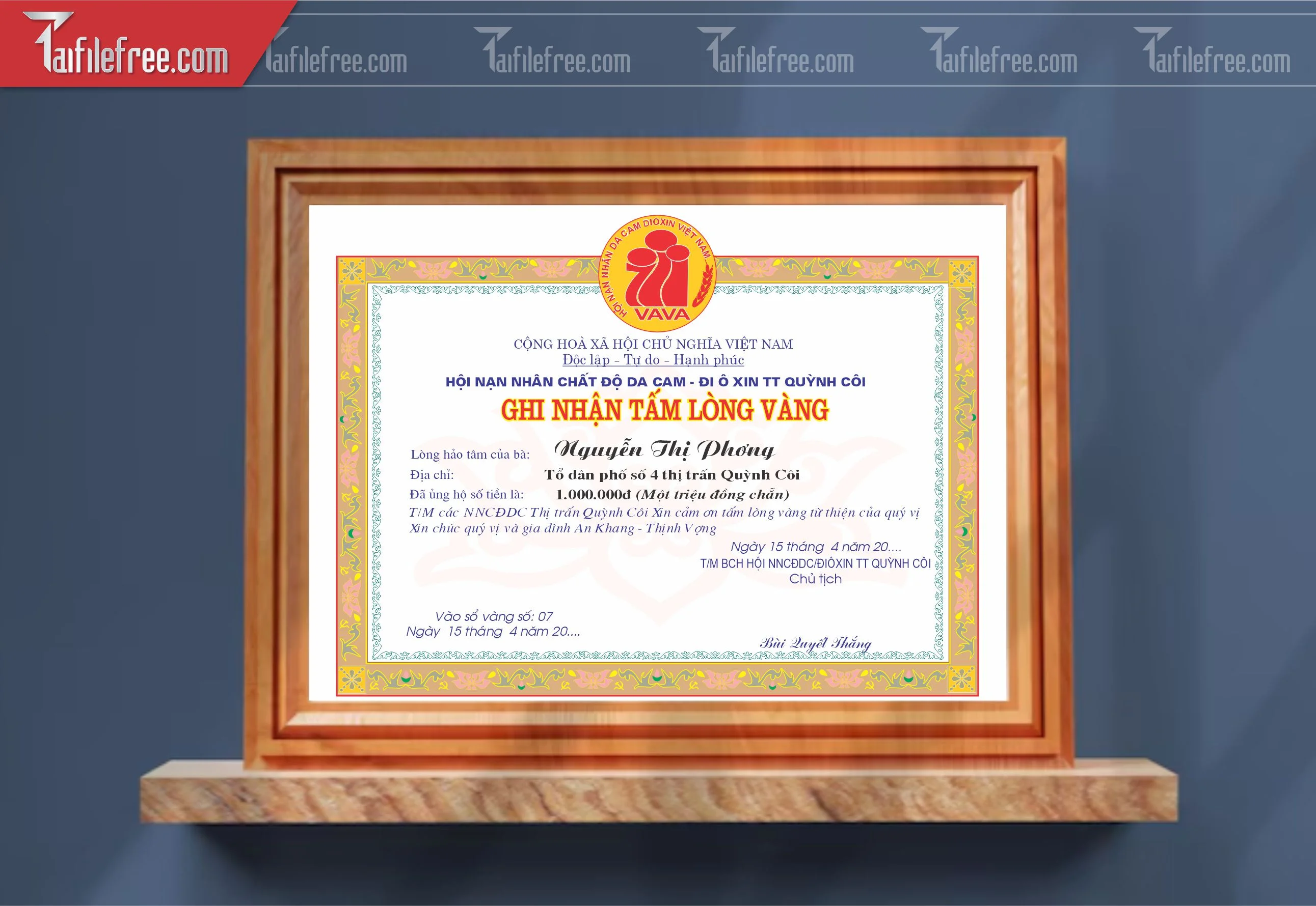 Giấy Ghi Nhận Tấm Lòng Vàng_GK140