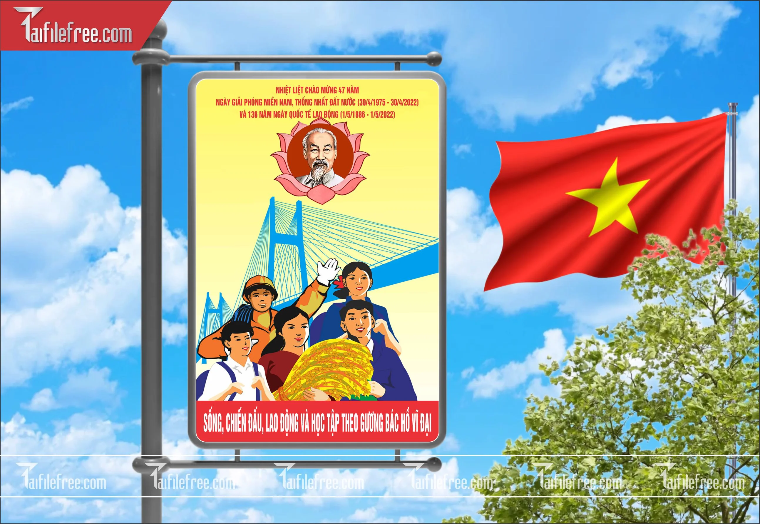 BANNER Trang Trí Giải Phóng Miền Nam 30/4 và Quốc Tế Lao Động 01/5  Vector_GN112