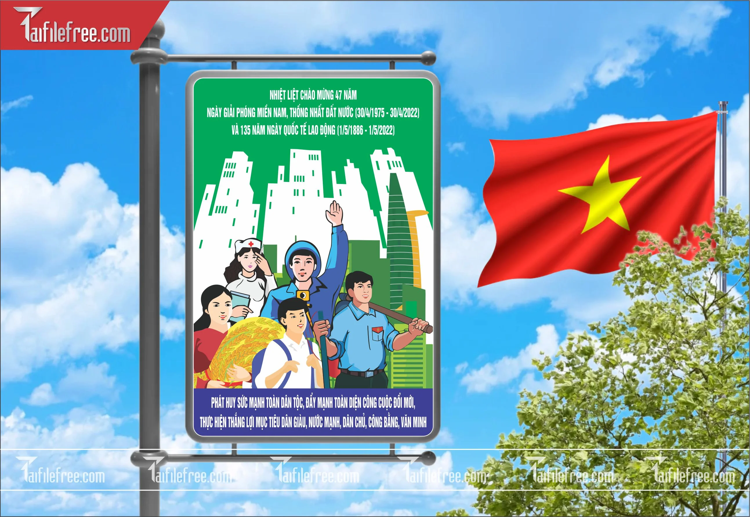 BANNER Trang Trí Giải Phóng Miền Nam 30/4 và Quốc Tế Lao Động 01/5  Vector_GN113