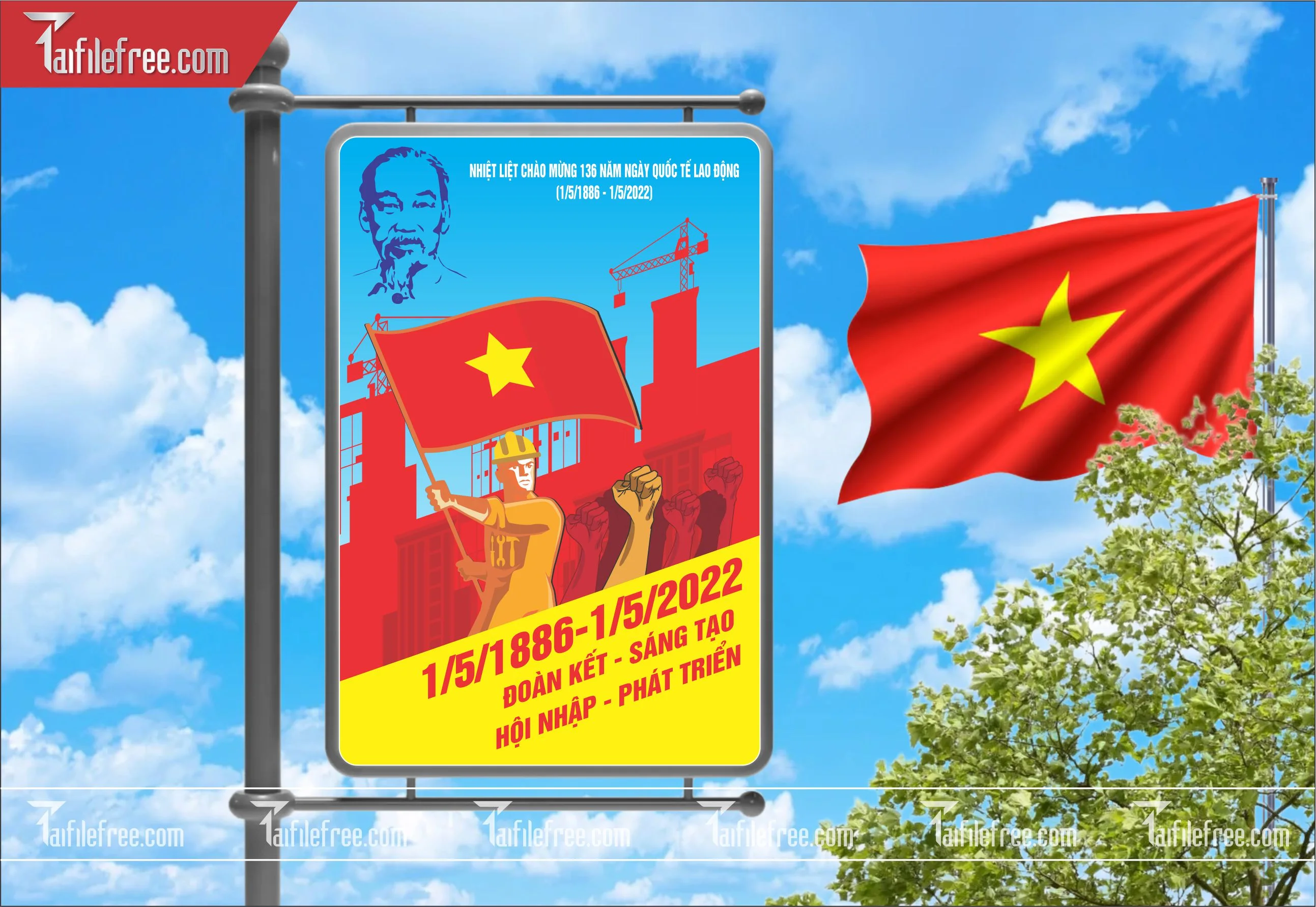 BANNER Trang Trí Giải Phóng Miền Nam 30/4 và Quốc Tế Lao Động 01/5  Vector_GN114