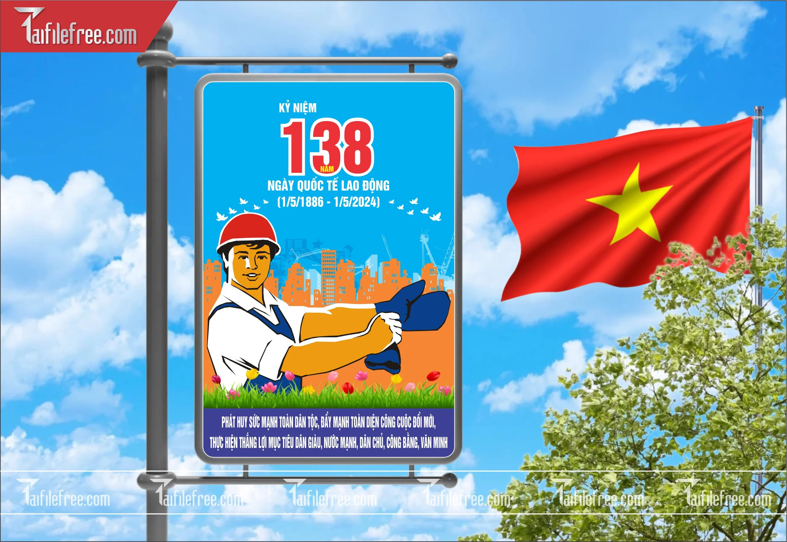 BANNER Trang Trí Giải Phóng Miền Nam 30/4 và Quốc Tế Lao Động 01/5 Vector_GN152
