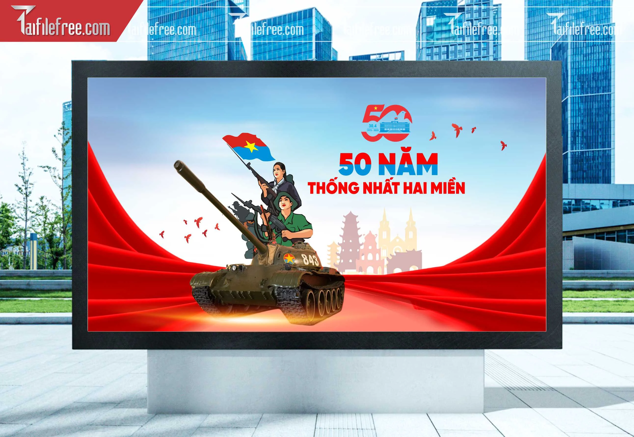 Pano Trang Trí Giải Phóng Miền Nam 30/4 Vector_GN173