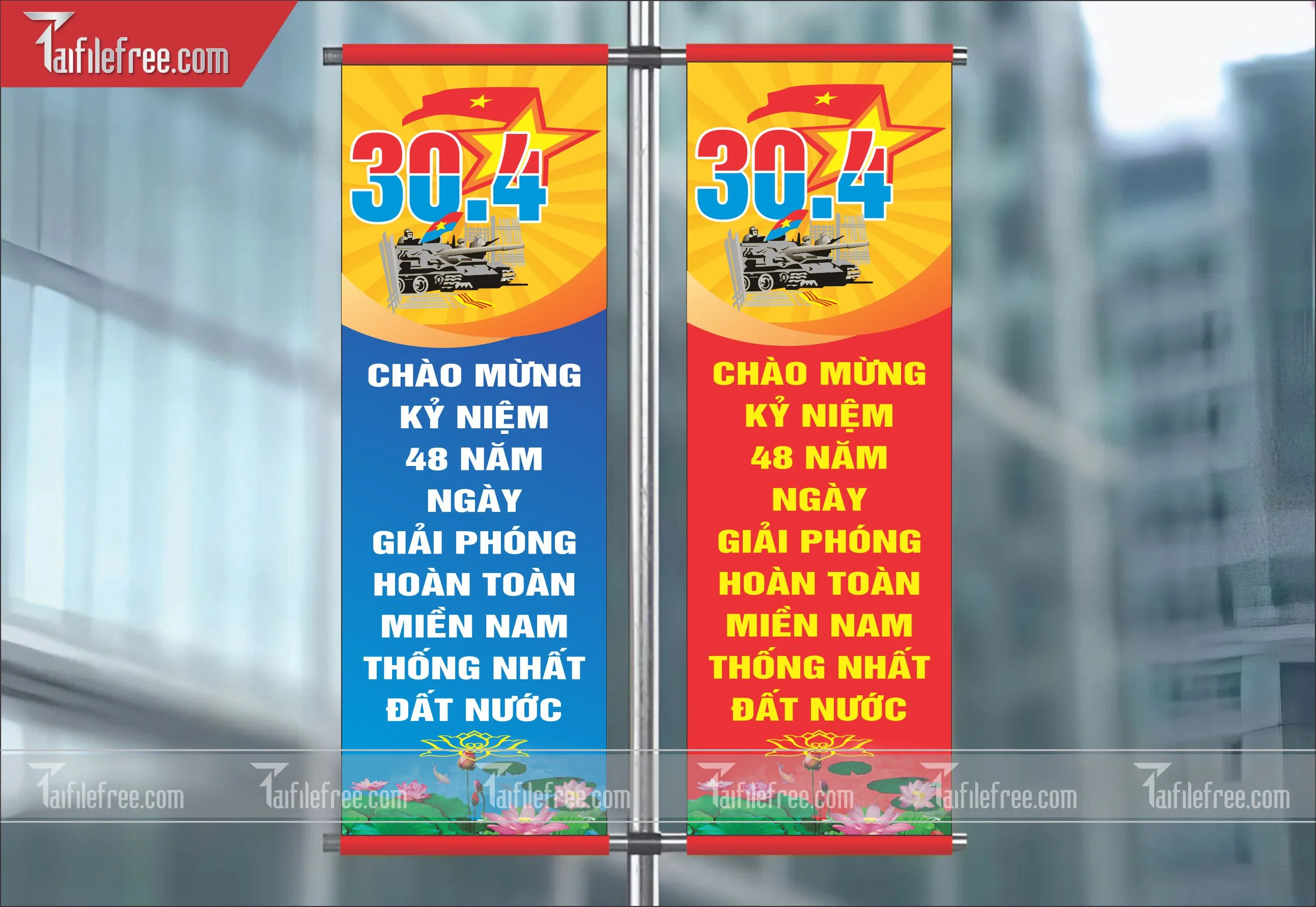 Phướn Dọc Trang Trí Giải Phóng Miền Nam 30/4 và Quốc Tế Lao Động 01/5  Vector_GN33