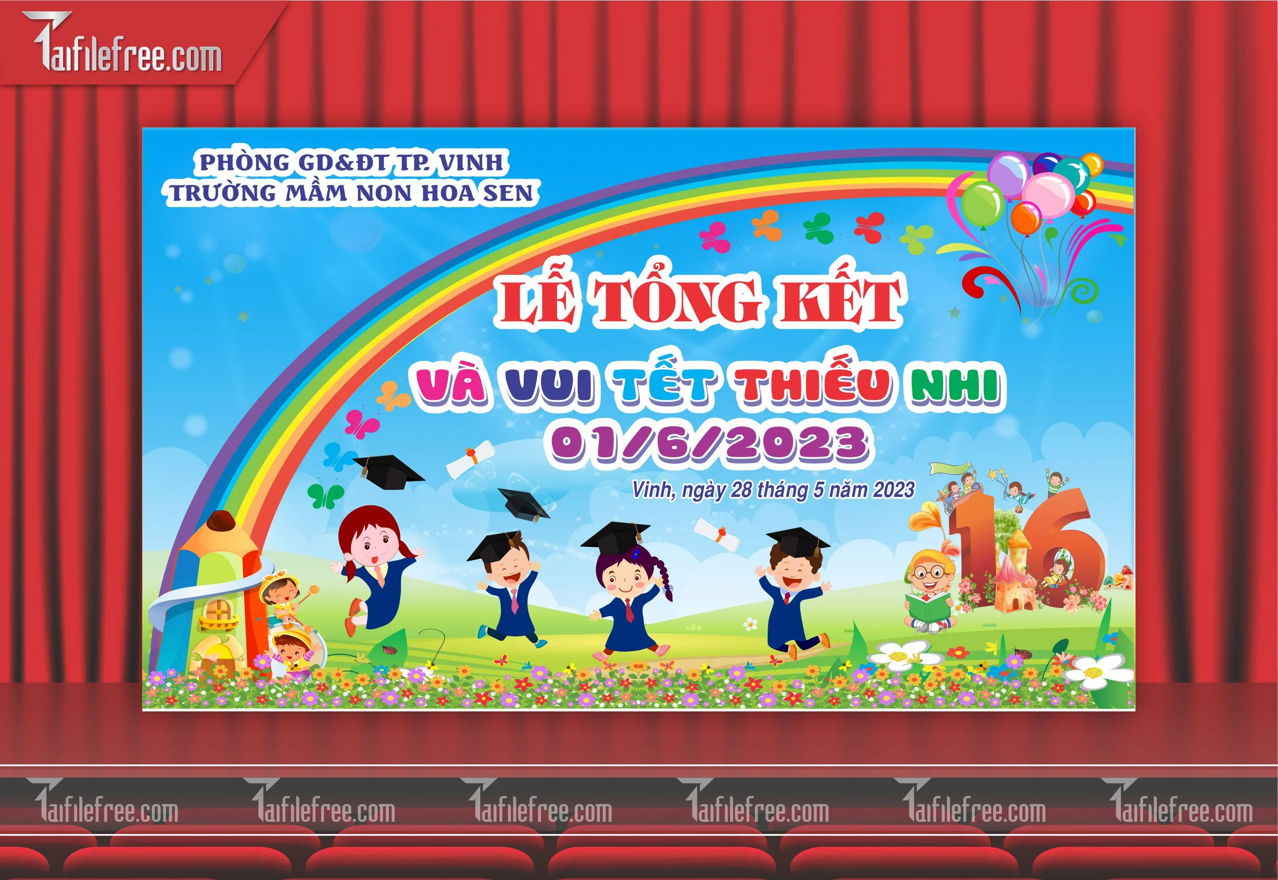 Background Phông Nền Sân Khấu Tổng Kết Cuối Năm Trường Học TK16