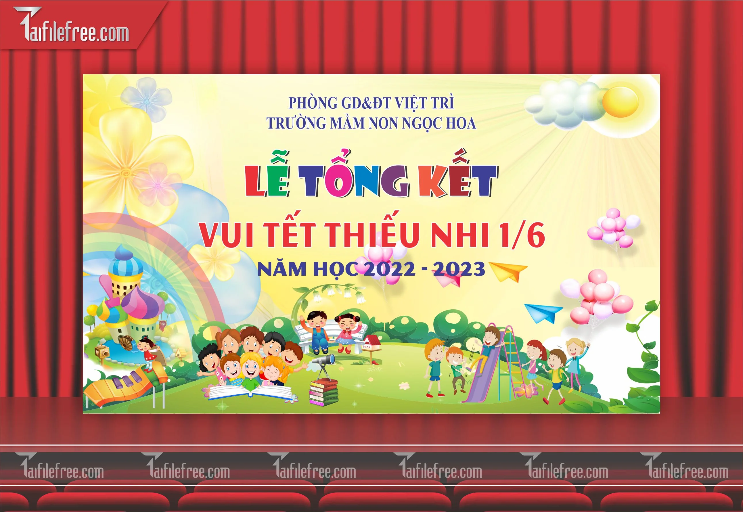 Background Phông Nền Sân Khấu Tổng Kết Cuối Năm Trường Học TK17