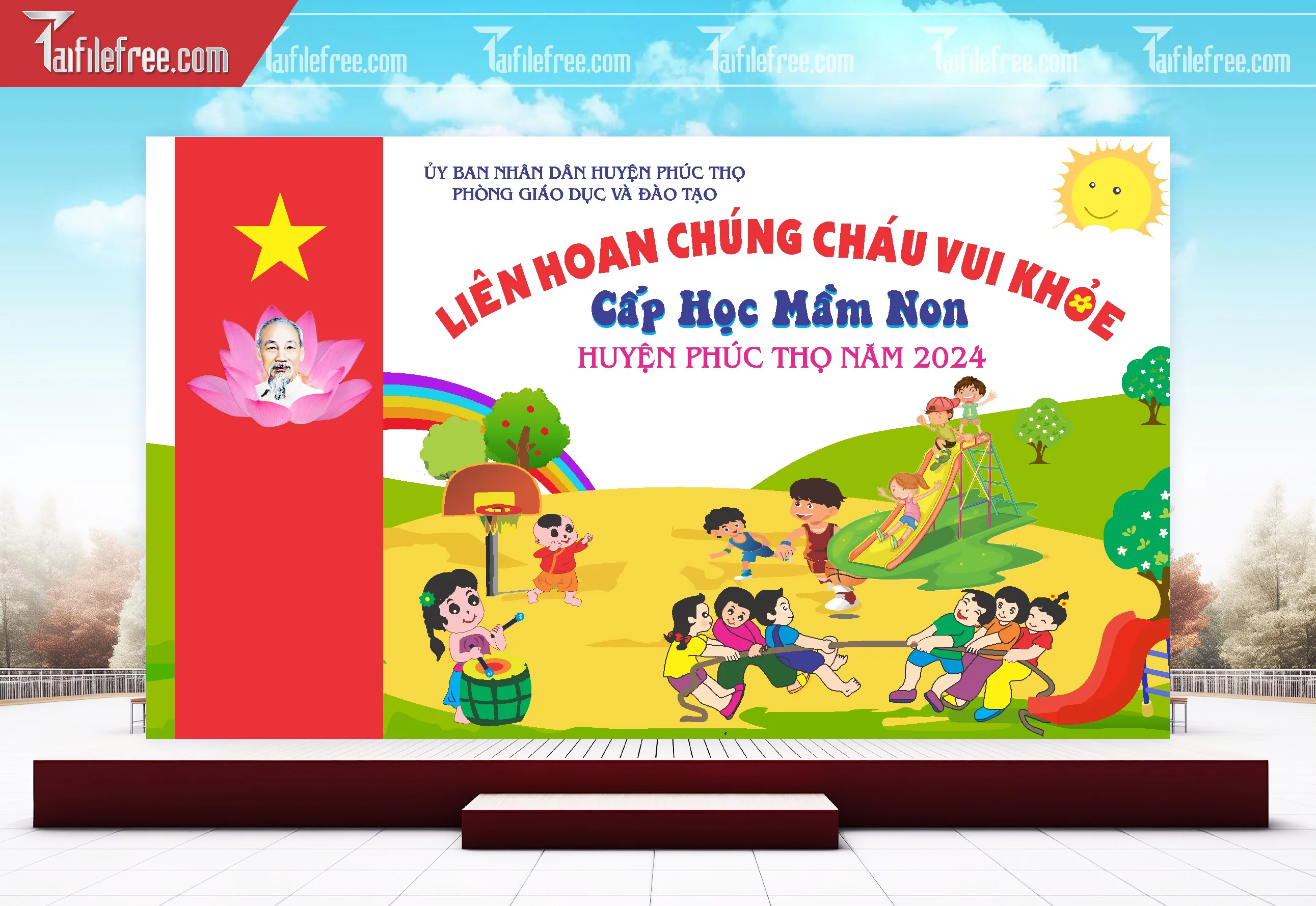 Background Phông Nền Sân Khấu Liên Hoan Cuối Năm Trường Học TK31