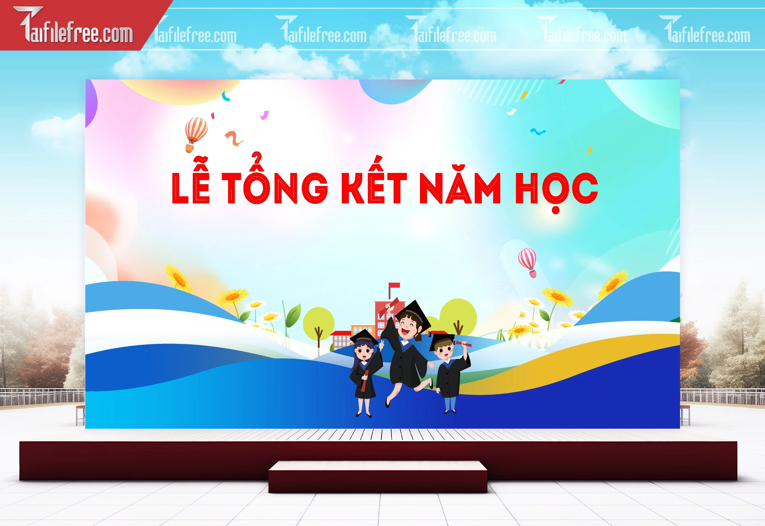Background Phông Nền Sân Khấu Tổng Kết Cuối Năm Trường Học TK38