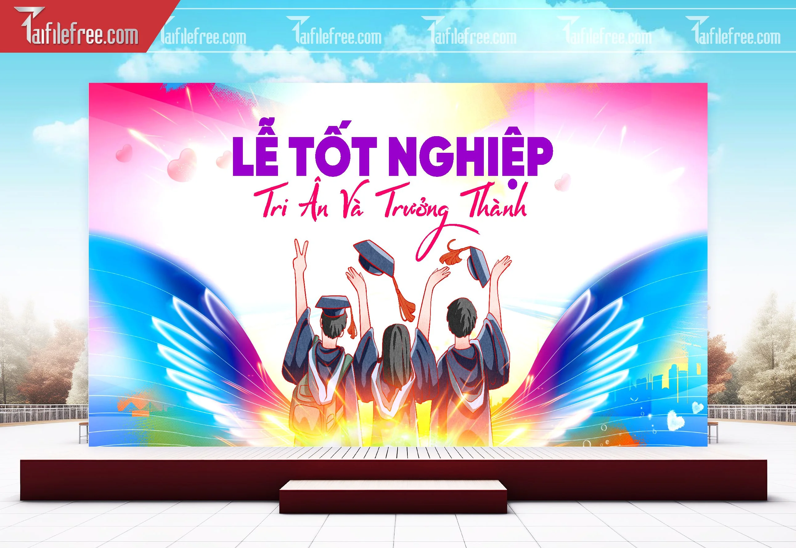 Background Phông Nền Sân Khấu Tổng Kết Cuối Năm Trường Học TK70