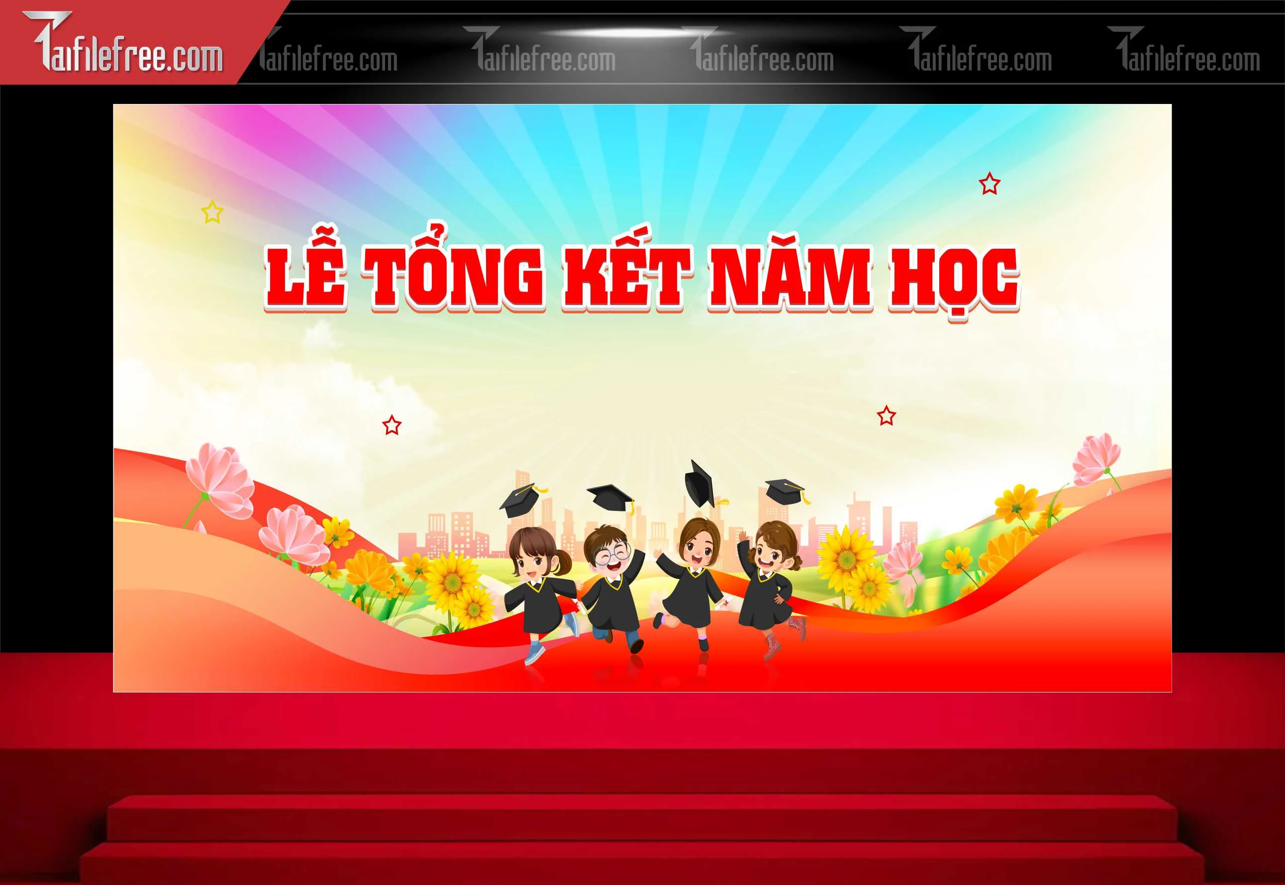 Background Phông Nền Sân Khấu Tổng Kết Cuối Năm Trường Học TK77