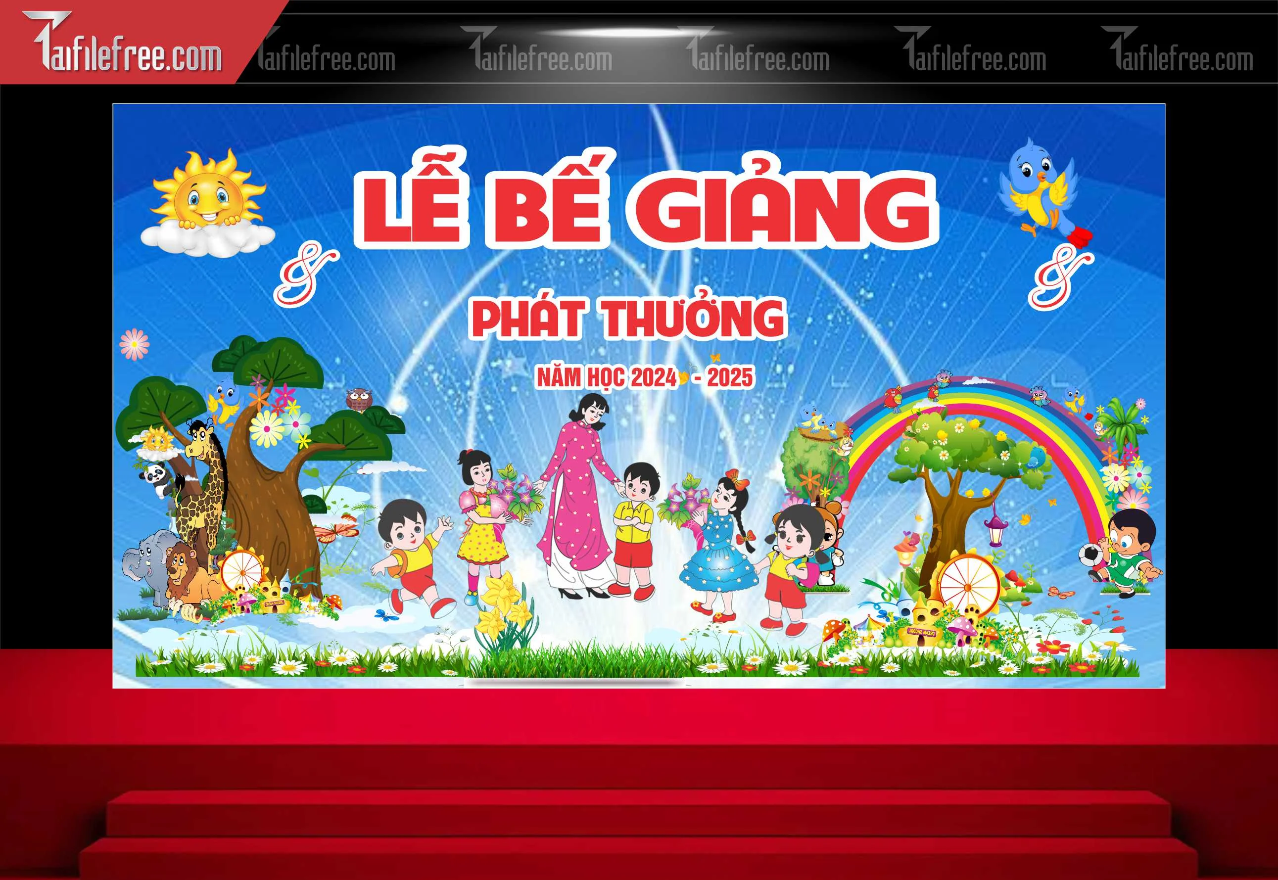 Background Phông Nền Sân Khấu Tổng Kết Cuối Năm Trường Học TK83