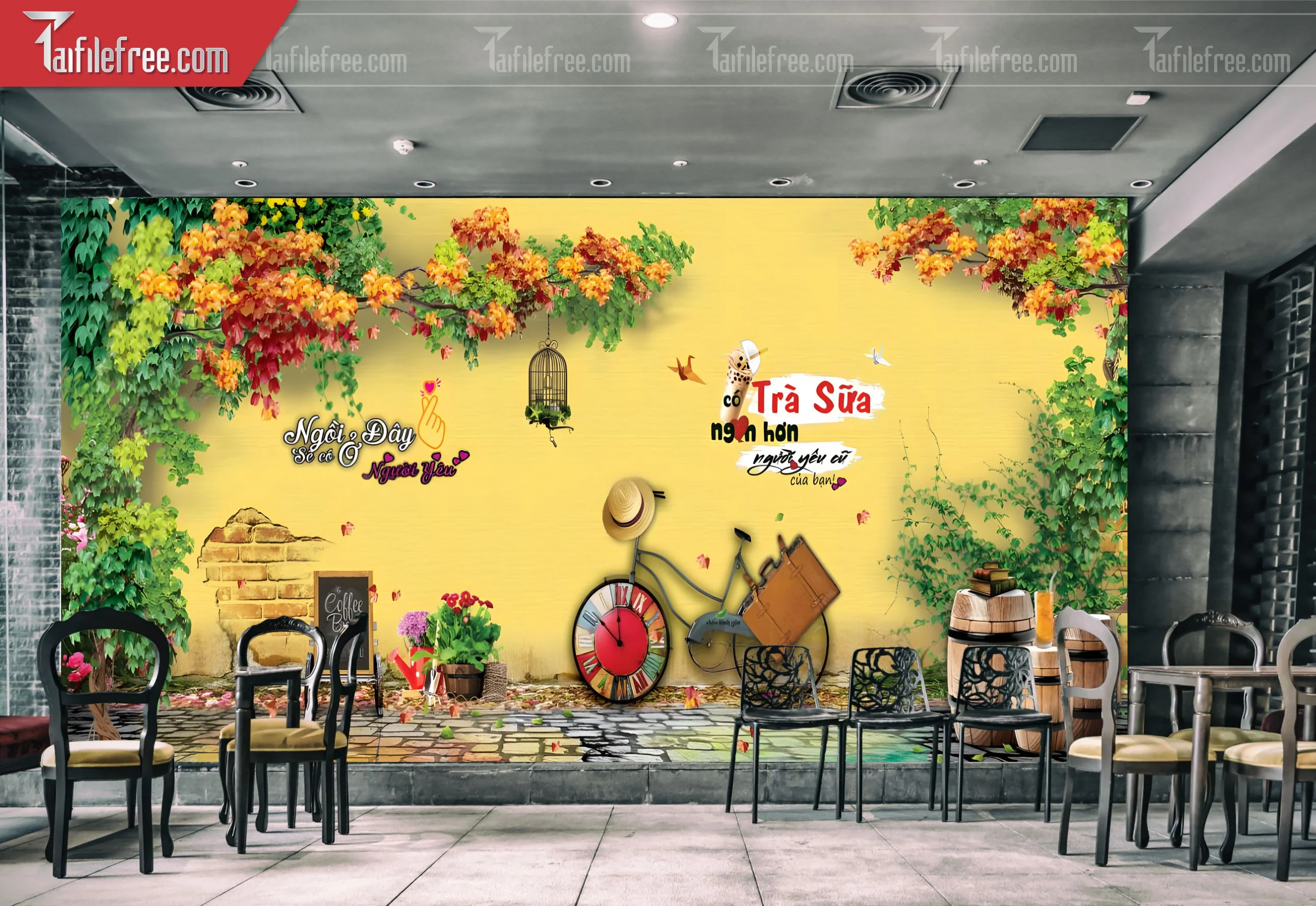 File Tranh Tường Trang Trí Quán Cà Phê, Trà Sữa_TP58