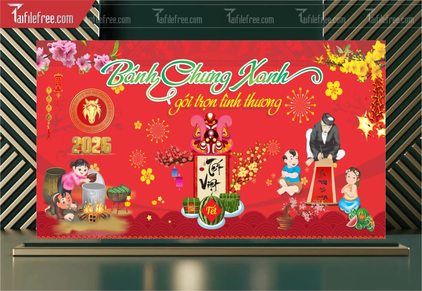 Background Tết Bánh Chưng Xanh Gói Trọn Yêu Thương _PT80