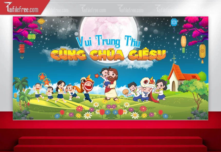 Mẫu Backdrop Trung Thu Công Giáo Đẹp Mắt Sáng Tạo_TTV107