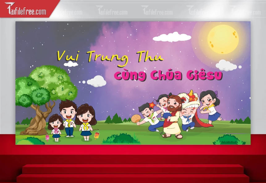 Mẫu Backdrop Trung Thu Công Giáo Đẹp Mắt Sáng Tạo_TTV115