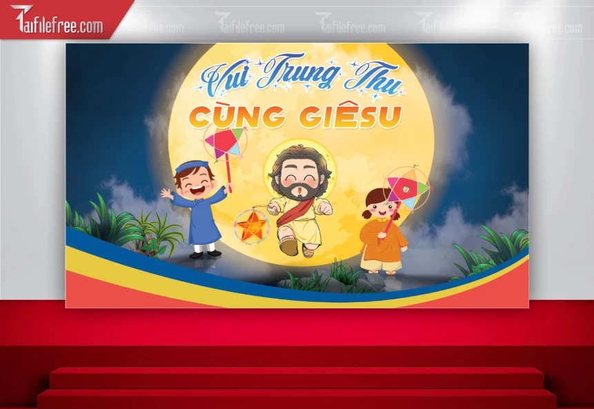 Mẫu Backdrop Trung Thu Công Giáo Đẹp Mắt Sáng Tạo_TTV196